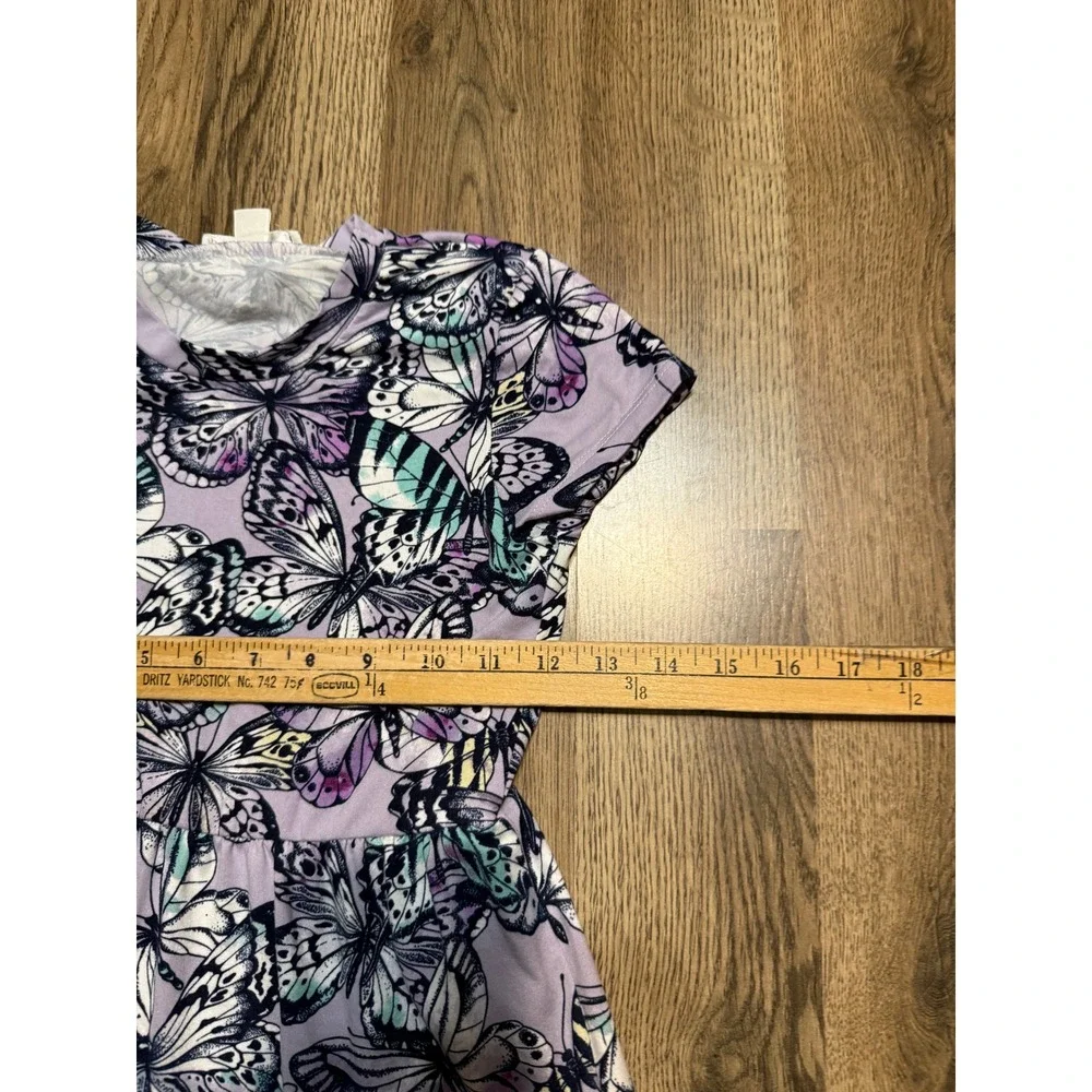 Knitworks Dress Girls Size 8 Purple Tiered Skirt Knit Short Sleeve Butterfly